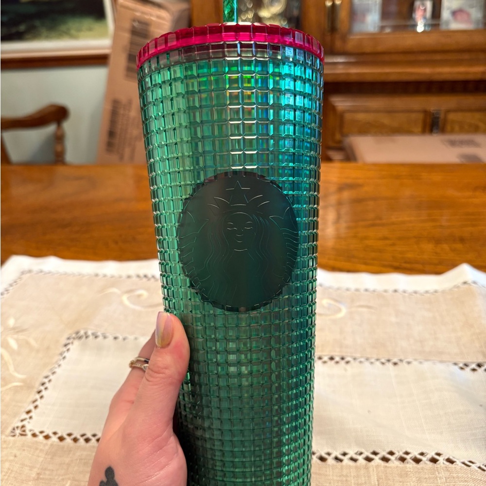 Starbucks Teal and Fuchsia Grid Tumbler